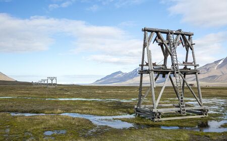 Cableway from abandoned coal mine in Adventdalen to Longyearbyen, Svalbard (Norway )