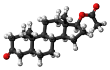 Dihydrotestosterone acetate molecule ball.png