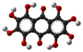 Ball and stick model of octahydroxyanthraquinone