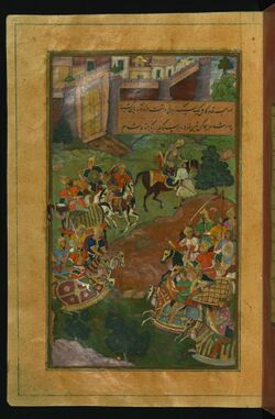 Sultan Muḥammad Vays offers Babur a healthy horse to replace his ailing one.jpg