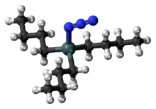 Ball-and-stick model of the butyltin trichloride molecule