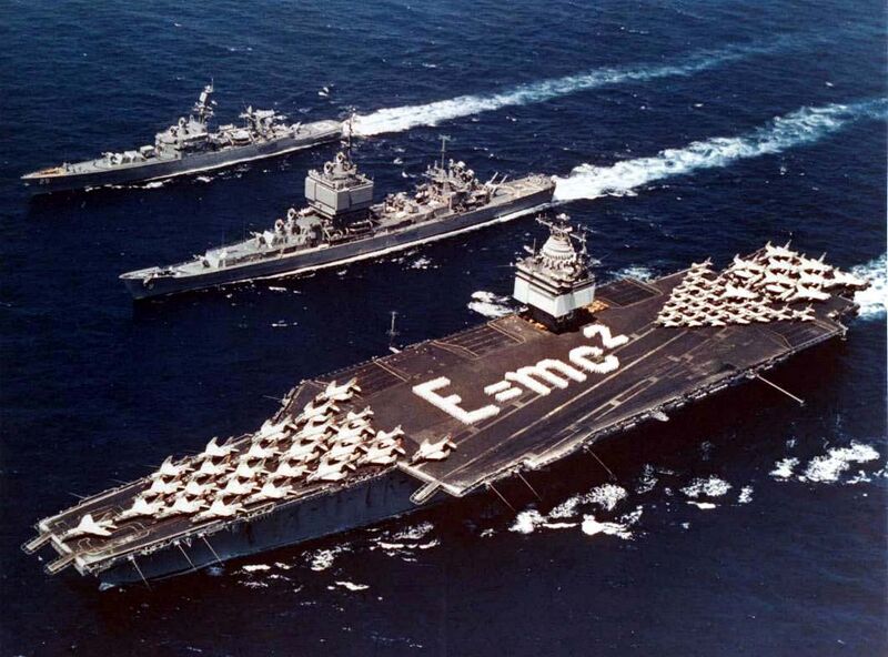 File:USS Enterprise (CVAN-65), USS Long Beach (CGN-9) and USS Bainbridge (DLGN-25) underway in the Mediterranean Sea during Operation Sea Orbit, in 1964.jpg