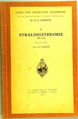 Hendrik Antoon Lorentz - Lessen over theoretische natuurkunde - I. Stralingstheorie (1910-1911) - Titelpagina, 1919.jpg