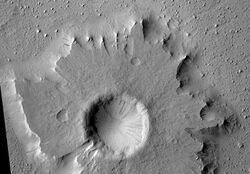 Pedestal crater and streaks.jpg