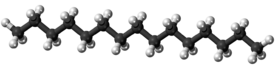 Ball-and-stick model of the pentadecane molecule