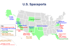 A map of all licensed spaceports in the US, as of February 2010