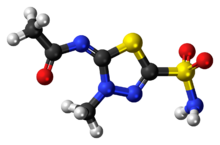 Ball-and-stick model of the methazolamide molecule