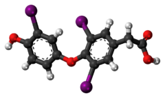 Ball-and-stick model of the tiratricol molecule