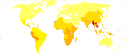 Trichuriasis world map - DALY - WHO2004.svg