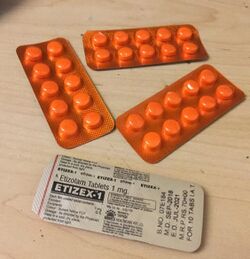 Four blister packs of Etizex brand etizolam tablets