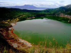 Aerial view of Main Crater Lake prior to the 2020 eruption of Taal Volcano