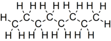 Skeletal formula of octane with all implicit carbons shown, and all explicit hydrogens added