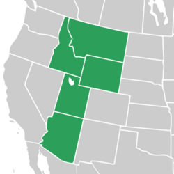 Symphyotrichum welshii native distribution map: US — Arizona, Idaho, Montana, Utah, and Wyoming.