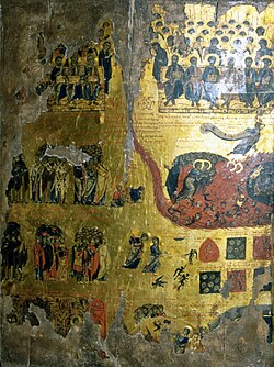 John Tokhabi, Last Judgment, around 1100. Icon, tempera. St Catherine monastery on Sinai, Egypt.jpg