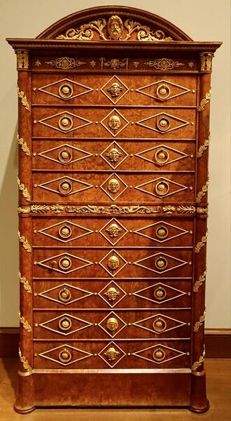 File:Secretary, France, 1804-1814, amboyna wood veneered on pine, gilt-bronze mounts, 23.147.1 - Metropolitan Museum of Art - New York City - DSC07689 (cropped and fixed angles).jpg
