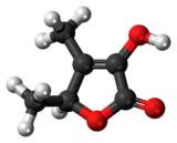 Ball-and-stick model of the sotolon molecule