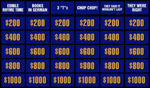 A depiction of the Jeopardy! game board