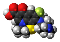 Space-filling model of the rufloxacin molecule