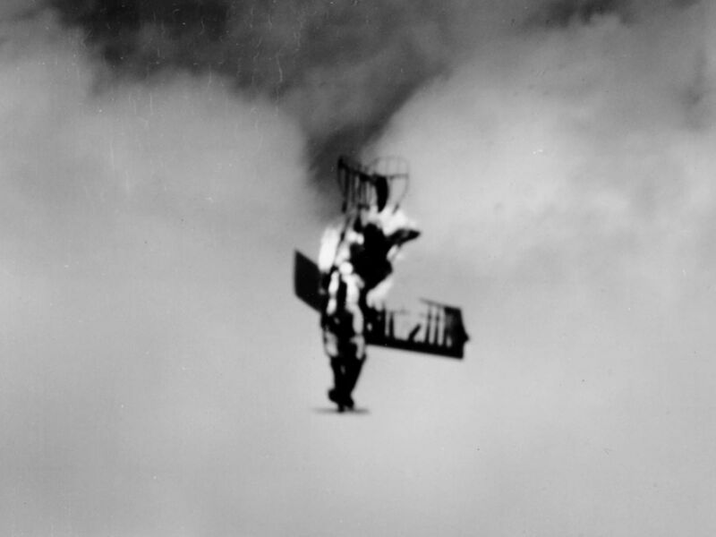 File:TDD target drone falling in flames after being shot down in October 1945.jpg