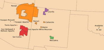 Map showing the White Mountain Apache Reservation