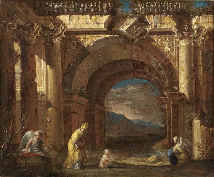 File:Ascanio Luciano – Capriccio with the vision of St. Augustine in a ruined arcade.jpg