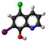 Ball-and-stick model of the clioquinol molecule