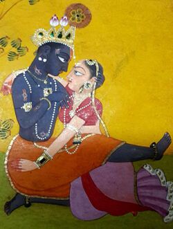 Radha embrace krishna by manaku from gita govinda series.jpg