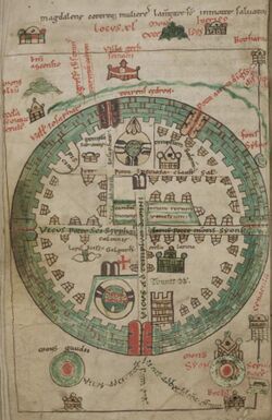 A 12th century diagram of Jerusalem in a round shape