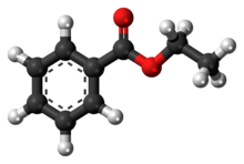 Ball-and-stick model of the ethyl benzoate molecule