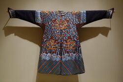 Imperial court robe with nine dragons, China, Qing dynasty, 1800s AD, silk and gold-wrapped thread embroidery on brown silk - Portland Art Museum - Portland, Oregon - DSC08471.jpg