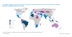 Percentage of female students enrolled in engineering, manufacturing and construction programmes in higher education in different parts of the world.svg