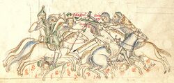 13th century drawing of mounted warriors fighting
