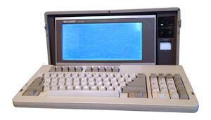 Sharp PC-7000 keyboard out powered on.jpg