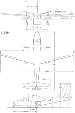 3-view line drawing of the Aero Commander L-26B