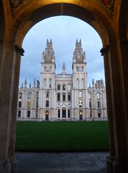 Boyle's arm displayed in the Great Quadrangle of All Souls College, Oxford