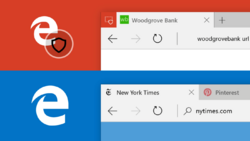 Screenshot showing the distinctive differences between a normal Microsoft Edge window and a Microsoft Edge with Application Guard window.