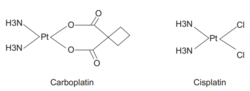 Cấu trúc hóa học của cisplatin và carboplatin.png