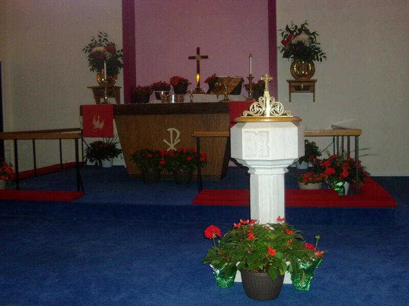 File:Protestant Altar Pentecost Red Flowers Green Birch.jpg