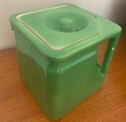 Green cube teapot handle view