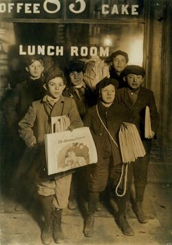 February 23rd 1908 Boys Selling Newspapers on Brooklyn Bridge.jpg