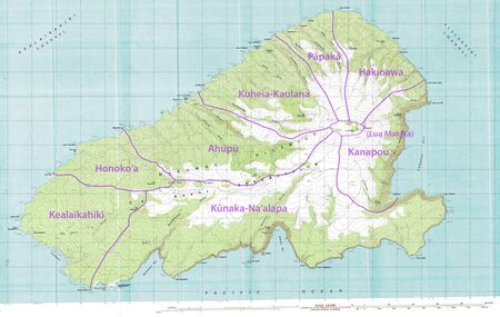 Topographical map of Kahoʻolawe with traditional ʻili subdivisions