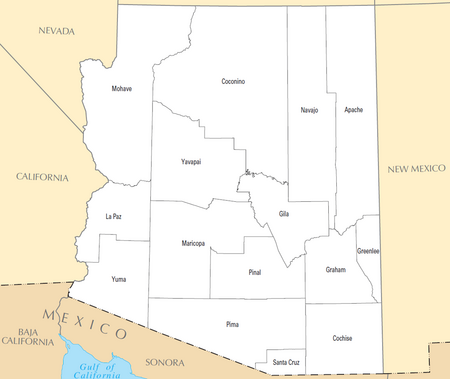 Labelled map of counties in Arizona