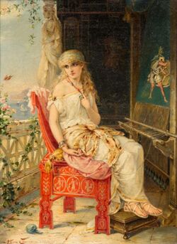 A woman sitting on a chair on a balcony