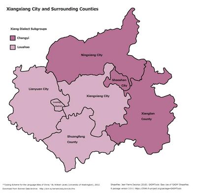 Linguistic map of Xiangxiang City and surrounding counties