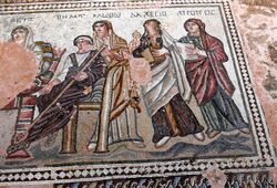 Paphos Haus des Theseus - Mosaik Achilles 3 Moiren.jpg