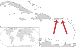 A map showing the location of the islands of Puerto Rico and St. Croix
