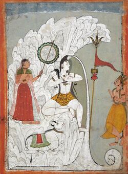 Shiva Bearing the Descent of the Ganges River, folio from a Hindi manuscript by the saint Narayan LACMA M.86.345.6.jpg