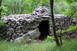 Stone hut in a forest