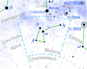 LP 145-141 is located in the constellation Musca.