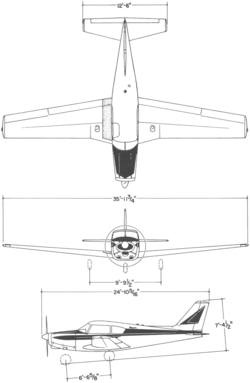 3-view line drawing of the Piper PA-24-180 Comanche